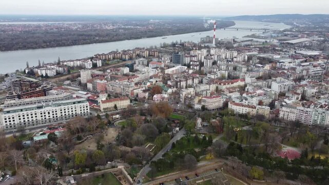 Drone flight in the Belgrade city above the old Kalemegdan fortress, Serbia.