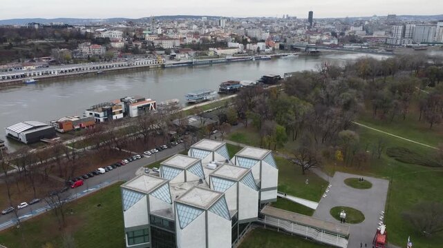 Drone flight in the Belgrade city above the old Kalemegdan fortress, Serbia.