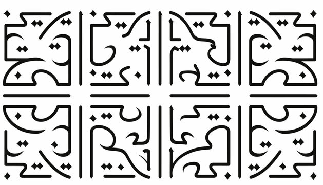 Abstract Islamic Calligraphy Pattern in Black and White, Geometric Design, Arabic Script, Traditional Art