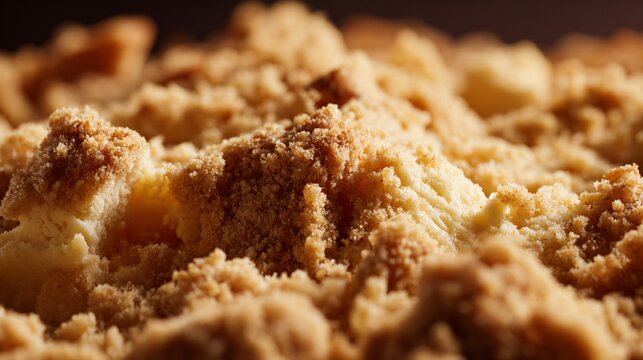 Close up of cheesecake crust crumble detail, textured background