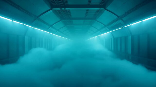 Futuristic scifi corridor with mysterious fog and neon lights
