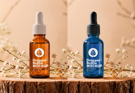 Dropper Bottle Mockup On Wooden Base