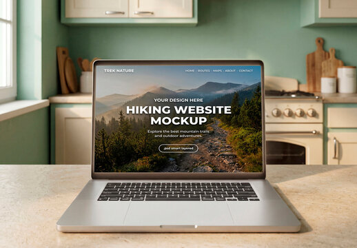 Laptop Screen Mockup In Kitchen