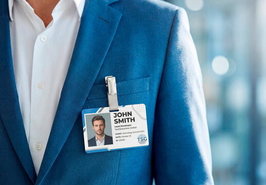 Suit Pocket ID Badge Mockup