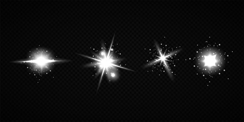 Fototapeta premium Glowing Star Light Effect with Sparkle Rays and Lens Flare on Transparent Background