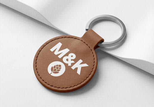 Round Leather Keychain Mockup &ndash; Minimal stitched accessory