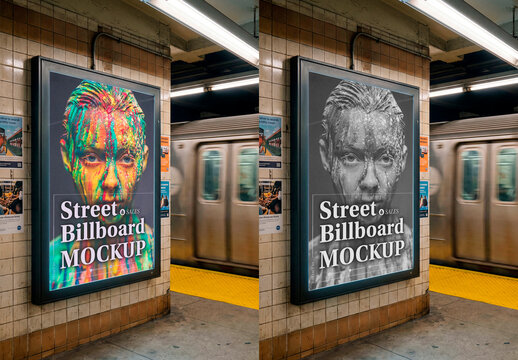 Subway Wall Poster Mockup With Train