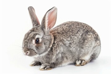 Adorable gray rabbit posing on white background with perky ears and soft fur highlighting its charm and playful nature. Perfect for animal lovers and pet related projects. Generative AI