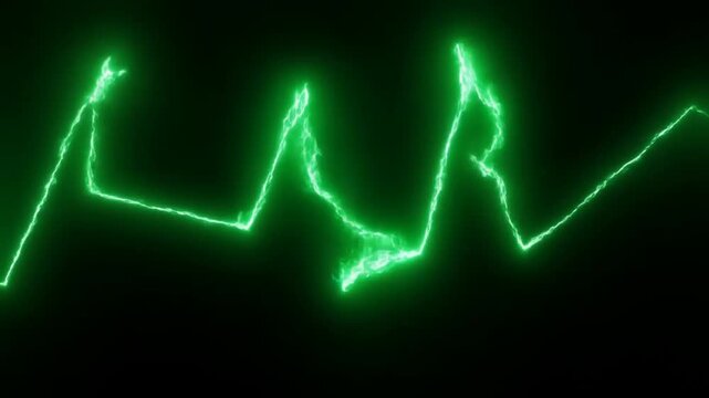 Pulsating neon green waveform pattern with electric pulses