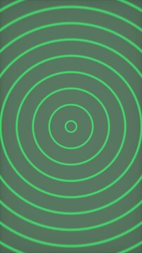 Abstract Green Concentric Circles Pulsating and Expanding on Dark Background.