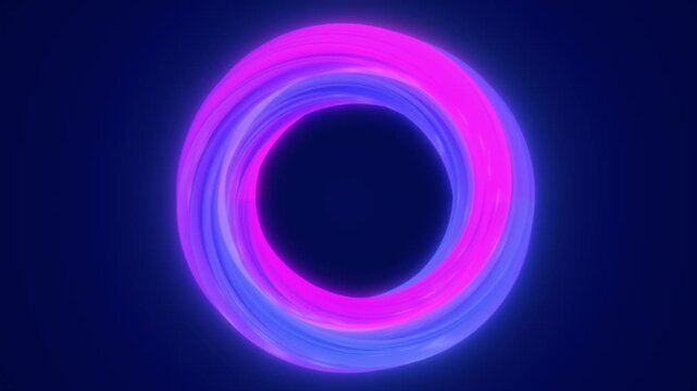 Futuristic neon rings glowing in blue and pink