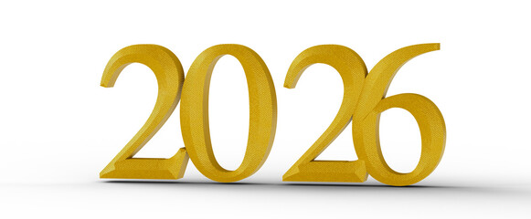 Happy New Year 2026 concept. Golden numbers on a white backdrop, ideal for celebrations and greetings. © vegefox.com