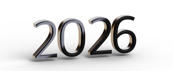 3D render of the year 2026 in metallic numbers. Perfect for illustrating future plans, business...
