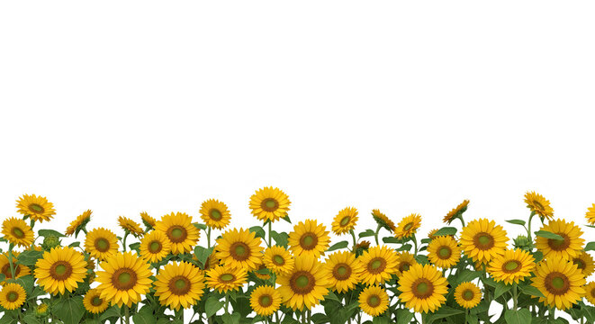 Sunflower border, yellow flowers isolated on Transparent Background