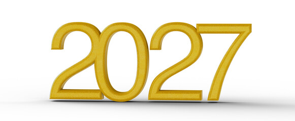 3D rendered golden 2027 number on white, ideal for New Year greetings, business, future, and financial projects. © vegefox.com