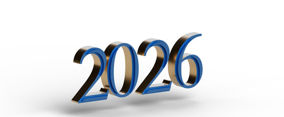 3D render of the year 2026 with metallic effect. Perfect for future predictions, business plans,...