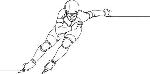 Fototapeta premium Single continuous line drawing of a speed skater in dynamic motion representing winter sport energy