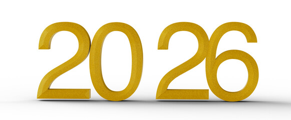 Happy New Year 2026 concept with golden numbers on a clean white backdrop. Perfect for calendars, greetings, and celebra © vegefox.com
