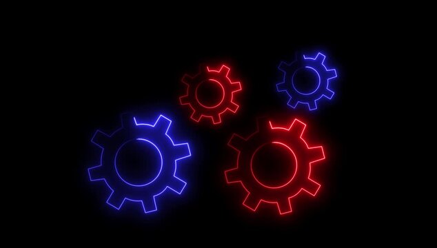 Glowing Red and blue Gears Interlocking Mechanism Technology Concept gear.4k video
