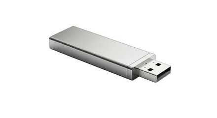 A sleek silver usb flash drive on a transparent background