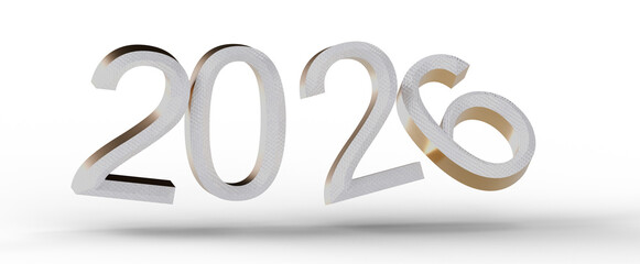 2026 New Year design with 3D text in white with soft shadow. Ideal for celebrations and business greetings. Perfect for © vegefox.com