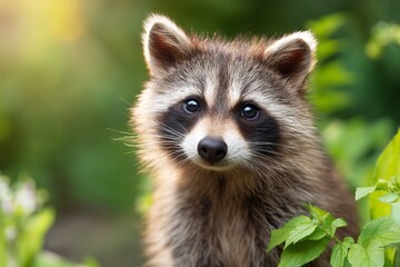 Obraz premium Detailed Close-Up Shot of a Furry Raccoon with Vivid Colors in Nature