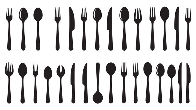 Set of 20 black cutlery icons vector
