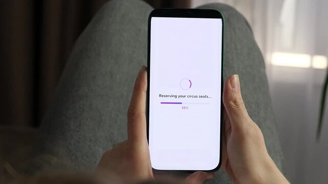 User books VIP circus tickets via mobile app, selects seats, views details, and receives instant confirmation. Modern online reservation, digital payment, and e-ticket concept. Perfect for