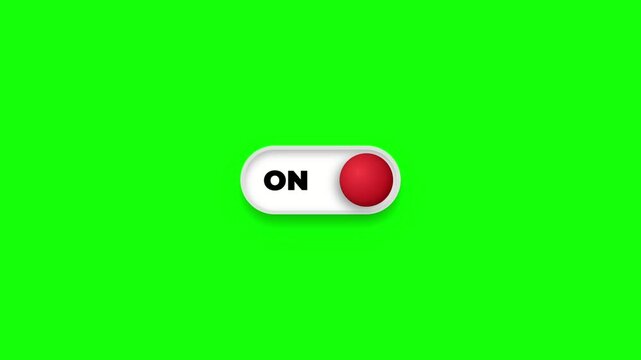 3D animation of a toggle switch turning on with a red button on a green screen