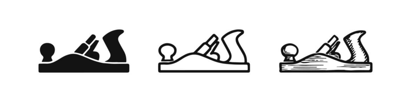 Hand Plane Tool Icons Set. Woodworking Equipment Vector Collection.