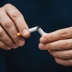 Person breaking a cigarette in two pieces with their hands
