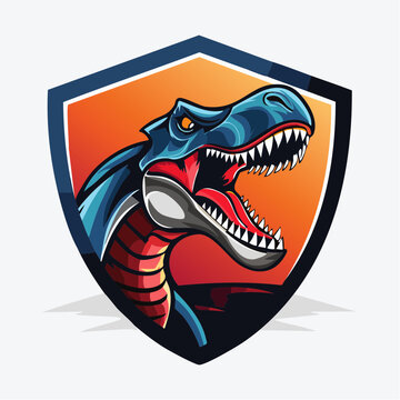 Ultra-aggressive 3D esports logo of a Giganotosaurus with wide open jaws vector