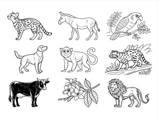 animal, bird, and flower black vector bundle