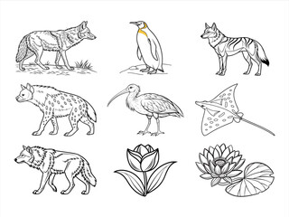 animal, bird, and flower black vector bundle