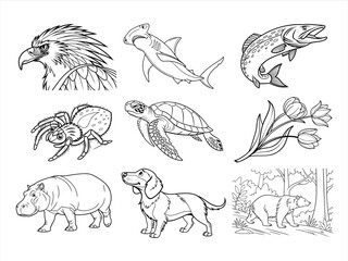 animal, bird, and flower black vector bundle