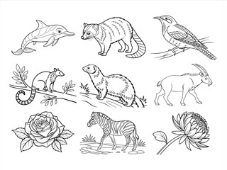 animal, bird, and flower black vector bundle
