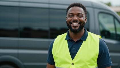 Safety training event for transportation workers urban setting image of smiling employee bright environment positive perspective