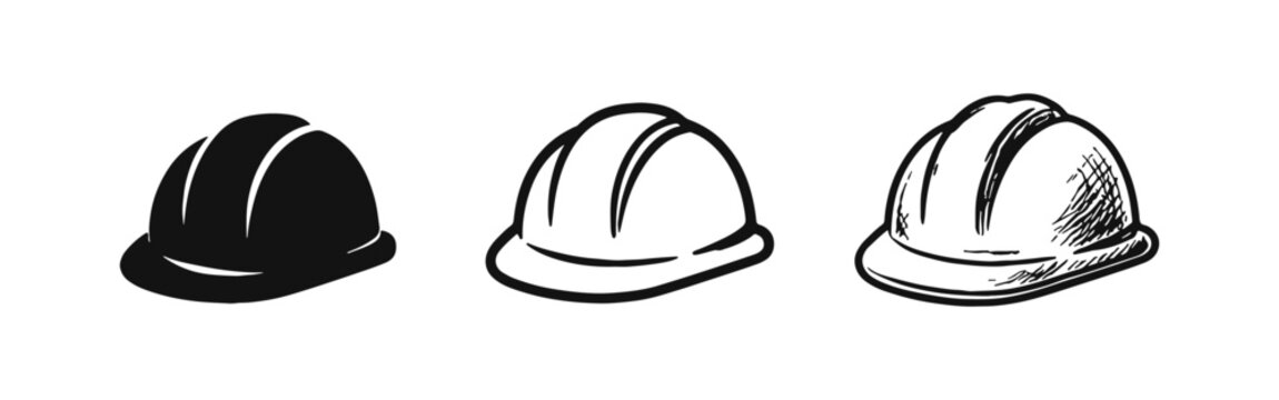 Safety Hard Hat Icons Set. Construction Worker Head Protection Symbol for Industrial Safety.