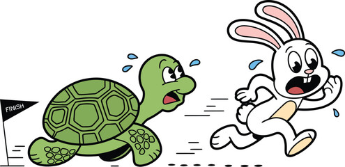 Obraz premium the tortoise and the hare cartoon race