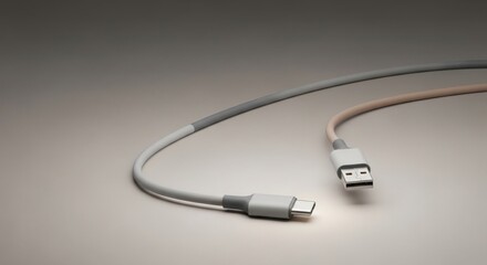 Obraz premium White USB cable connected to iPhone charger on neutral background minimal tech setup