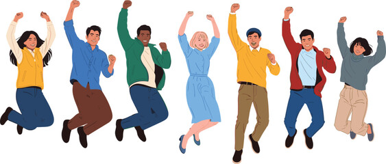 Set of happy diverse people jumping together celebrating success and joy © MdSoleman