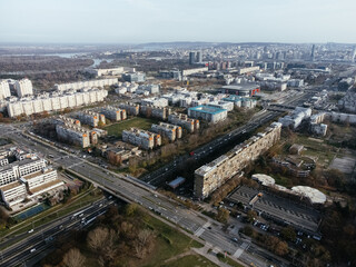 Obraz premium Drone view of Belgrade city, New Belgrade district.