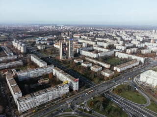 Fototapeta premium Drone view of Belgrade city, New Belgrade district.