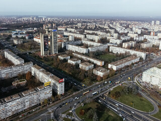 Fototapeta premium Drone view of Belgrade city, New Belgrade district.