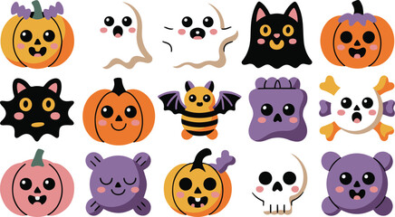 Obraz premium Cute Halloween Characters Collection ghost pumpkin