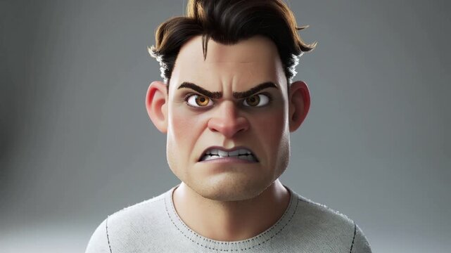An angry cartoon man with furrowed brow and scowling face is depicted in a 3D illustration, expressing displeasure and frustration