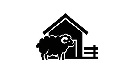 Sheep Standing Near Barn Illustration. © Deni
