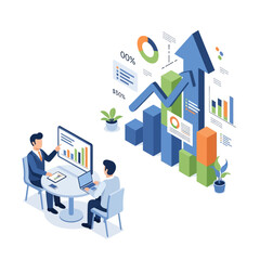 Naklejka premium Business growth analysis with charts and data visualization, team meeting