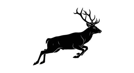 Obraz premium Running Deer with Antlers Silhouette.
