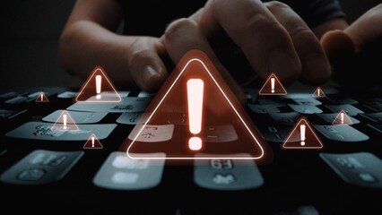 Cybersecurity alert warning showing red cyber for data breach, network threat, and cyber security system vulnerability with emphasis on security risk, caution, digital protection Marrow © InfiniteFlow